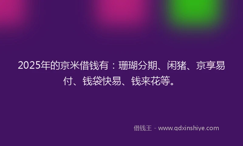 2025年的京米借钱有：珊瑚分期、闲猪、京享易付、钱袋快易、钱来花等。