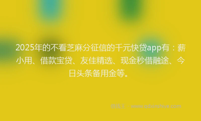 2025年的不看芝麻分征信的千元快贷app有：薪小用、借款宝贷、友佳精选、现金秒借融途、今日头条备用金等。