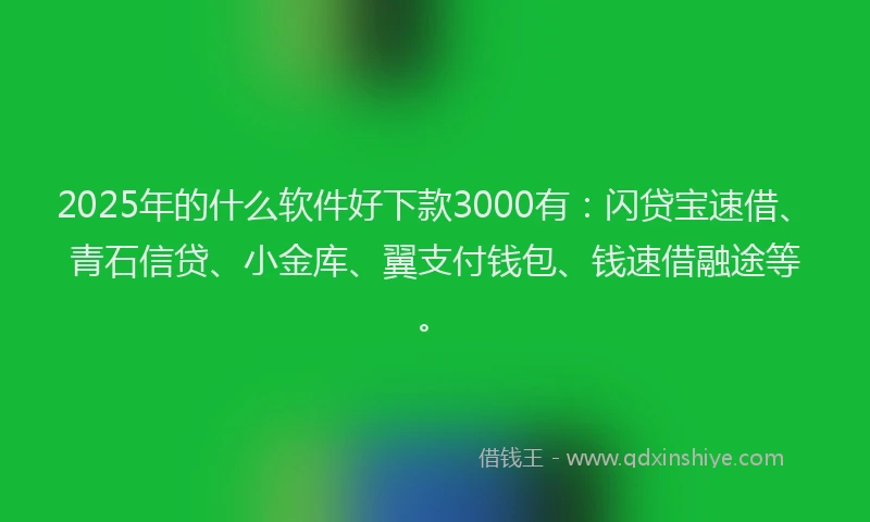 2025年的什么软件好下款3000有：闪贷宝速借、青石信贷、小金库、翼支付钱包、钱速借融途等。