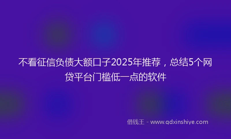 不看征信负债大额口子2025年推荐，总结5个网贷平台门槛低一点的软件