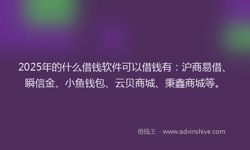 2025年的什么借钱软件可以借钱有：沪商易借、瞬信金、小鱼钱包、云贝商城、秉鑫商城等。
