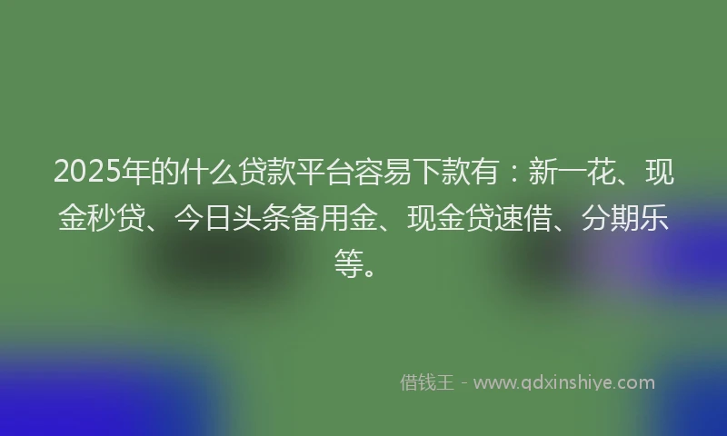 2025年的什么贷款平台容易下款有：新一花、现金秒贷、今日头条备用金、现金贷速借、分期乐等。