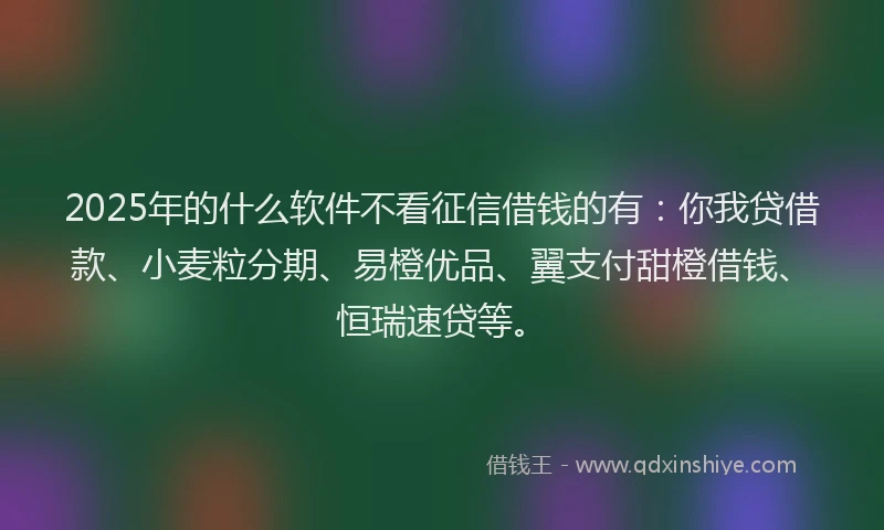 2025年的什么软件不看征信借钱的有：你我贷借款、小麦粒分期、易橙优品、翼支付甜橙借钱、恒瑞速贷等。