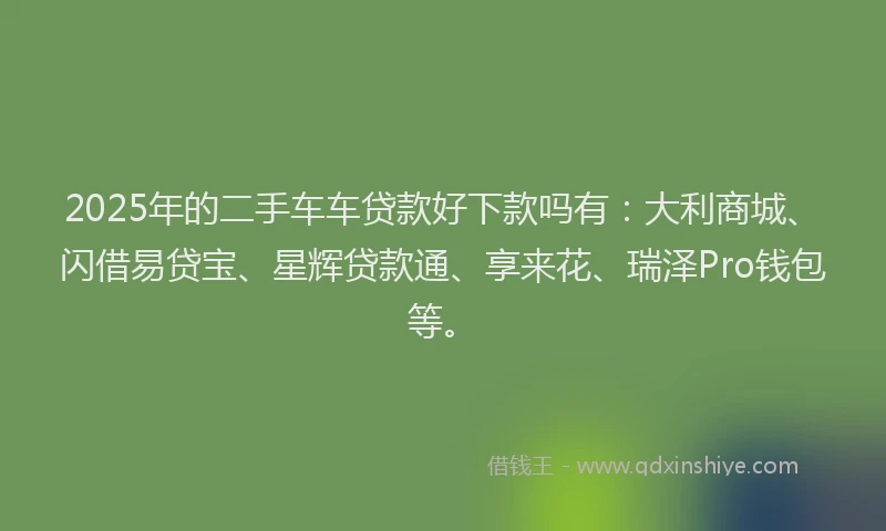 2025年的二手车车贷款好下款吗有：大利商城、闪借易贷宝、星辉贷款通、享来花、瑞泽Pro钱包等。