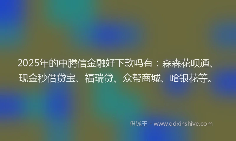 2025年的中腾信金融好下款吗有：森森花呗通、现金秒借贷宝、福瑞贷、众帮商城、哈银花等。