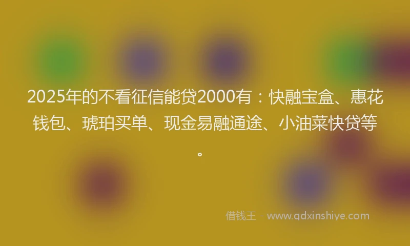 2025年的不看征信能贷2000有：快融宝盒、惠花钱包、琥珀买单、现金易融通途、小油菜快贷等。