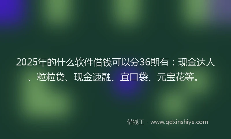 2025年的什么软件借钱可以分36期有：现金达人、粒粒贷、现金速融、宜口袋、元宝花等。