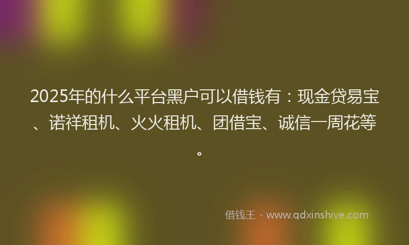2025年的什么平台黑户可以借钱有：现金贷易宝、诺祥租机、火火租机、团借宝、诚信一周花等。