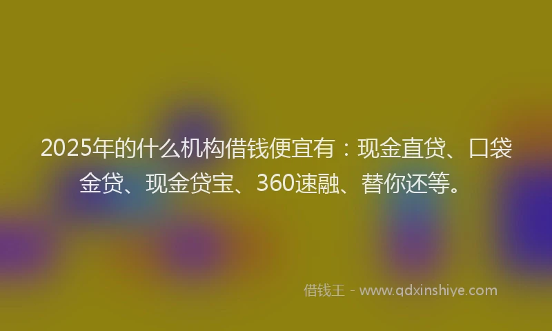 2025年的什么机构借钱便宜有：现金直贷、口袋金贷、现金贷宝、360速融、替你还等。