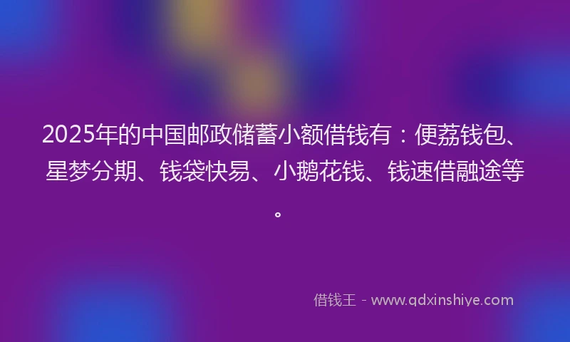 2025年的中国邮政储蓄小额借钱有：便荔钱包、星梦分期、钱袋快易、小鹅花钱、钱速借融途等。