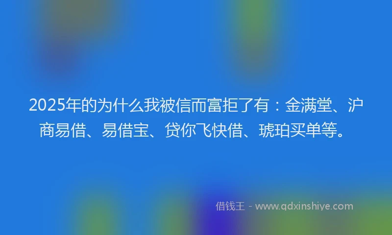 2025年的为什么我被信而富拒了有：金满堂、沪商易借、易借宝、贷你飞快借、琥珀买单等。
