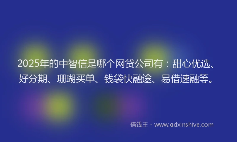 2025年的中智信是哪个网贷公司有：甜心优选、好分期、珊瑚买单、钱袋快融途、易借速融等。