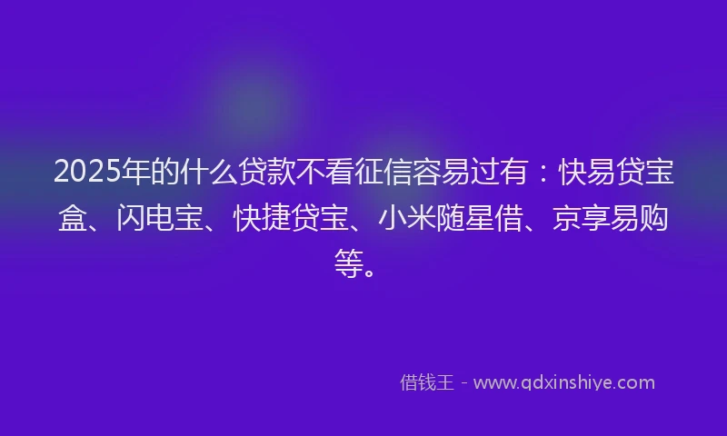 2025年的什么贷款不看征信容易过有：快易贷宝盒、闪电宝、快捷贷宝、小米随星借、京享易购等。