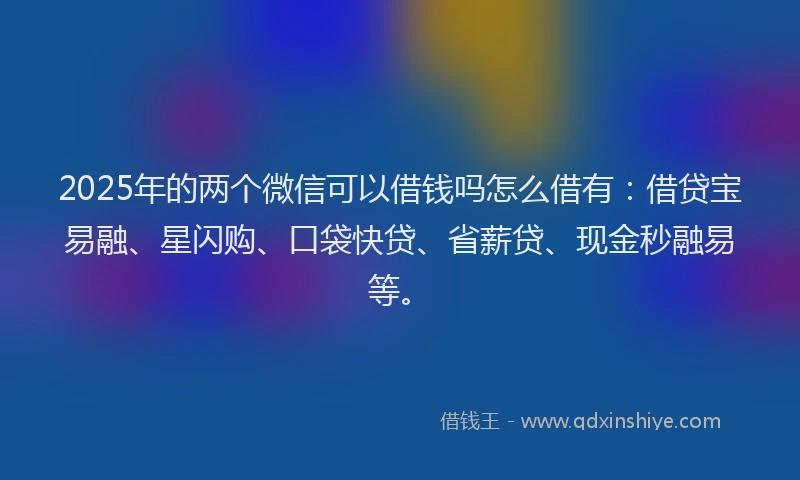 2025年的两个微信可以借钱吗怎么借有：借贷宝易融、星闪购、口袋快贷、省薪贷、现金秒融易等。