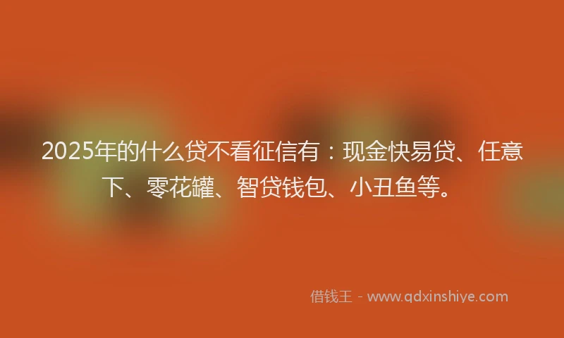 2025年的什么贷不看征信有：现金快易贷、任意下、零花罐、智贷钱包、小丑鱼等。