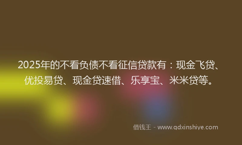 2025年的不看负债不看征信贷款有：现金飞贷、优投易贷、现金贷速借、乐享宝、米米贷等。
