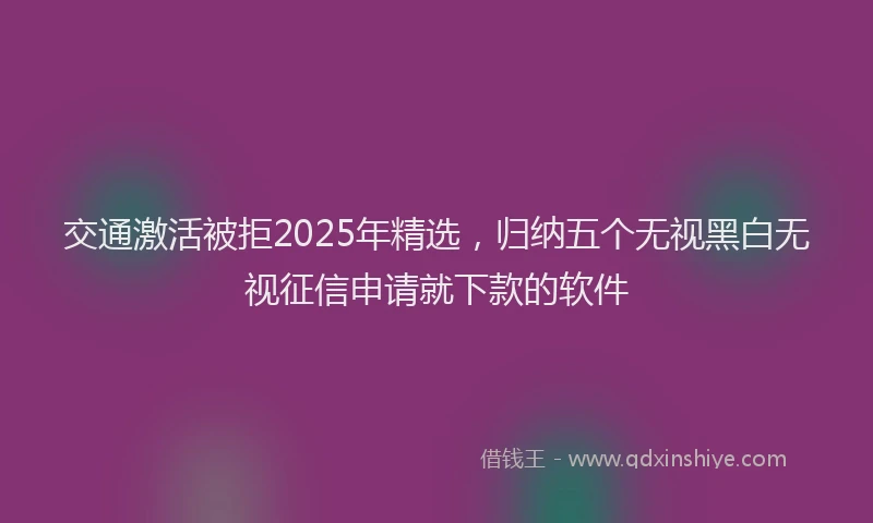 交通激活被拒2025年精选，归纳五个无视黑白无视征信申请就下款的软件