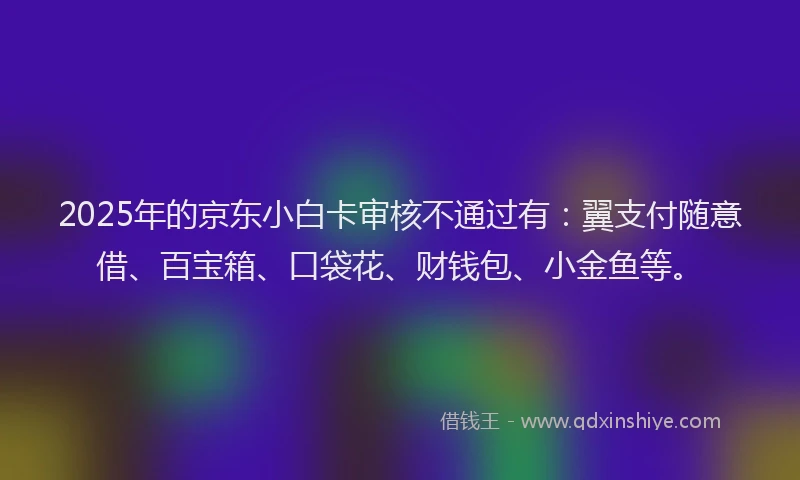 2025年的京东小白卡审核不通过有：翼支付随意借、百宝箱、口袋花、财钱包、小金鱼等。