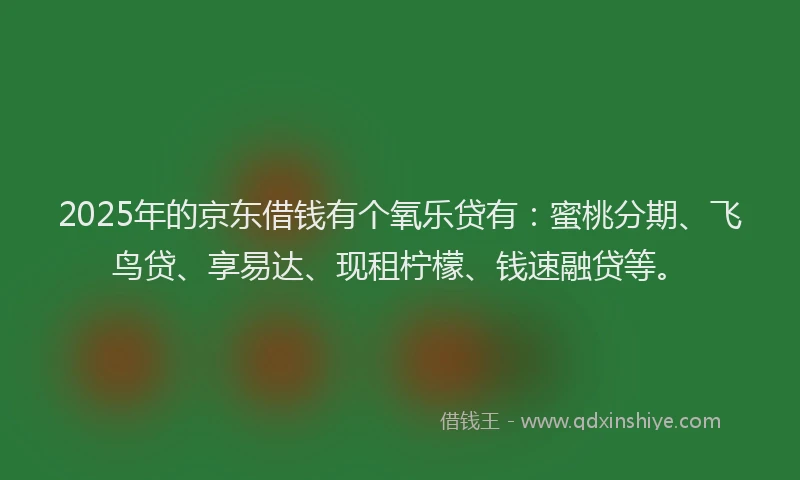 2025年的京东借钱有个氧乐贷有：蜜桃分期、飞鸟贷、享易达、现租柠檬、钱速融贷等。