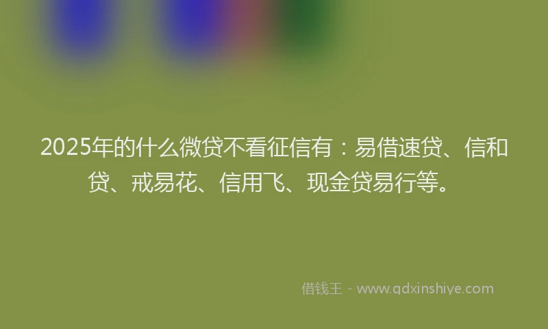 2025年的什么微贷不看征信有：易借速贷、信和贷、戒易花、信用飞、现金贷易行等。