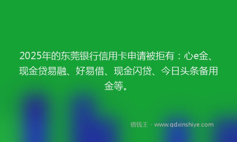2025年的东莞银行信用卡申请被拒有：心e金、现金贷易融、好易借、现金闪贷、今日头条备用金等。