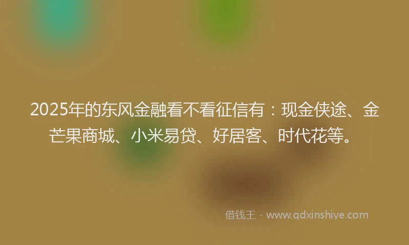 2025年的东风金融看不看征信有：现金侠途、金芒果商城、小米易贷、好居客、时代花等。