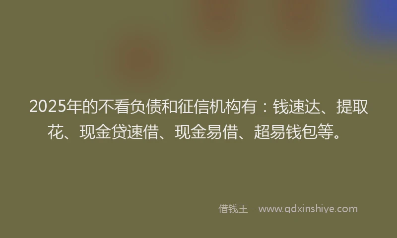2025年的不看负债和征信机构有：钱速达、提取花、现金贷速借、现金易借、超易钱包等。