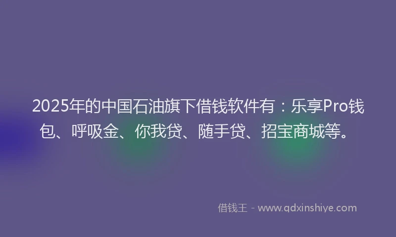 2025年的中国石油旗下借钱软件有：乐享Pro钱包、呼吸金、你我贷、随手贷、招宝商城等。