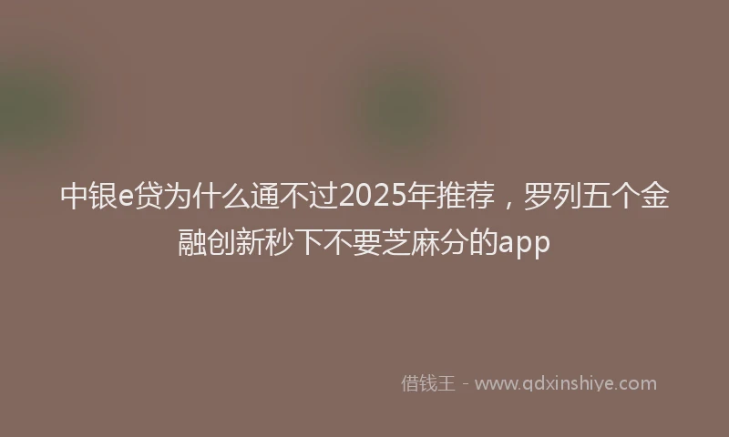 中银e贷为什么通不过2025年推荐，罗列五个金融创新秒下不要芝麻分的app