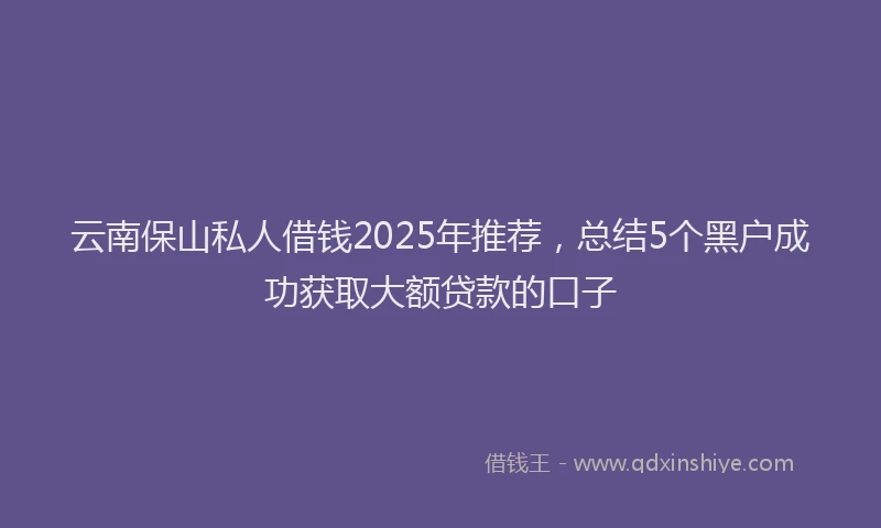 云南保山私人借钱2025年推荐，总结5个黑户成功获取大额贷款的口子