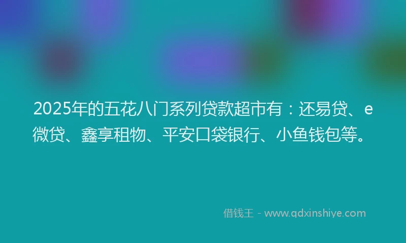 2025年的五花八门系列贷款超市有：还易贷、e微贷、鑫享租物、平安口袋银行、小鱼钱包等。