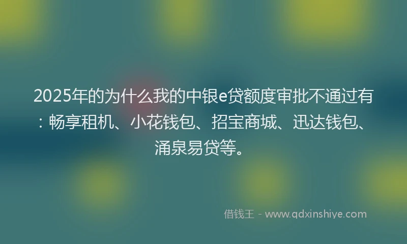 2025年的为什么我的中银e贷额度审批不通过有：畅享租机、小花钱包、招宝商城、迅达钱包、涌泉易贷等。