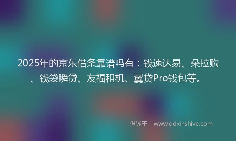 2025年的京东借条靠谱吗有：钱速达易、朵拉购、钱袋瞬贷、友福租机、翼贷Pro钱包等。