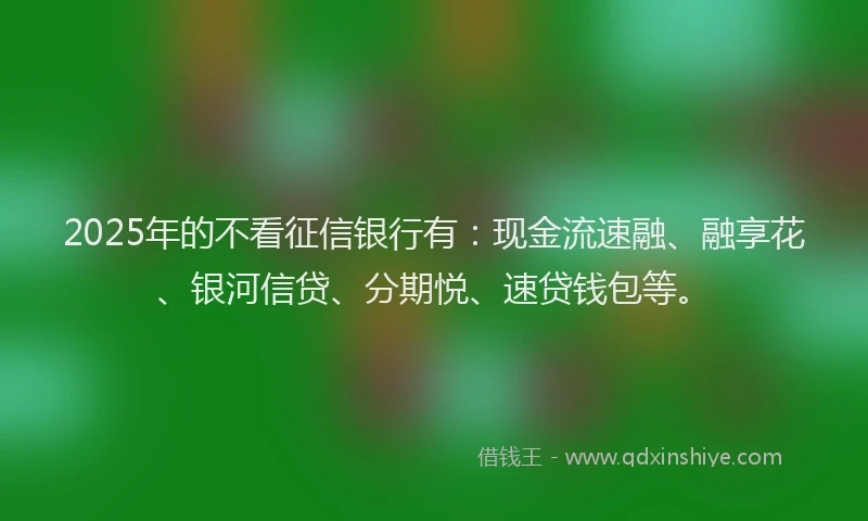 2025年的不看征信银行有：现金流速融、融享花、银河信贷、分期悦、速贷钱包等。