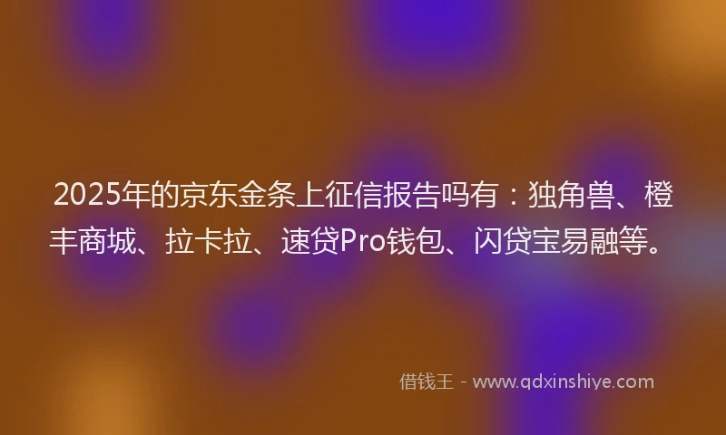 2025年的京东金条上征信报告吗有：独角兽、橙丰商城、拉卡拉、速贷Pro钱包、闪贷宝易融等。