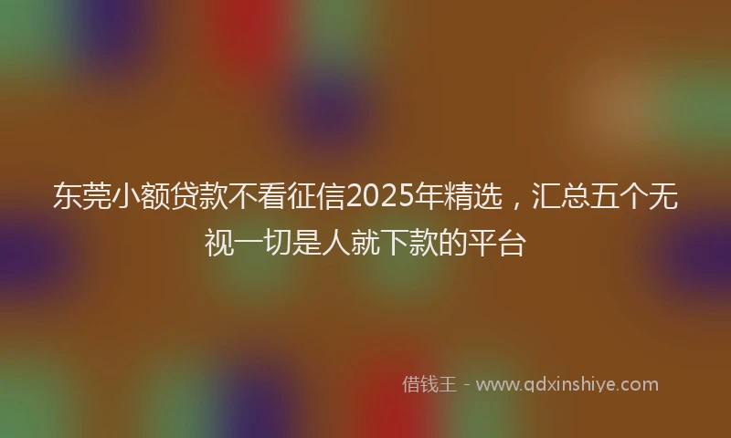 东莞小额贷款不看征信2025年精选，汇总五个无视一切是人就下款的平台