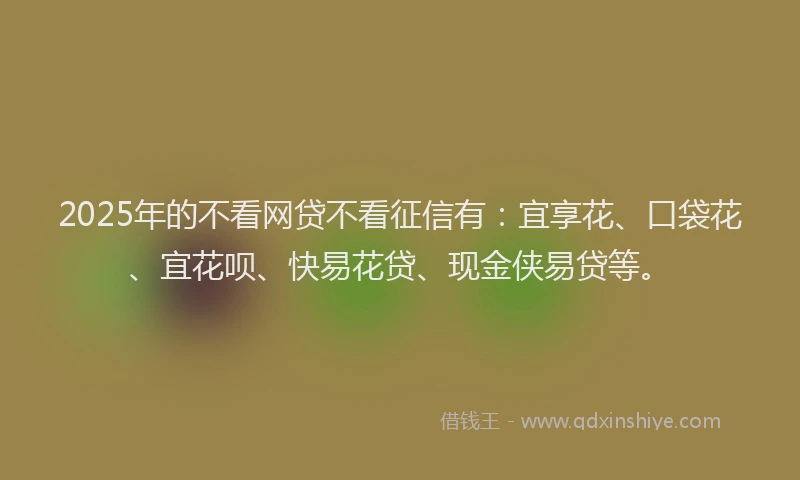2025年的不看网贷不看征信有：宜享花、口袋花、宜花呗、快易花贷、现金侠易贷等。