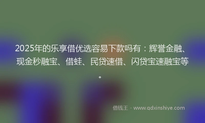 2025年的乐享借优选容易下款吗有：辉誉金融、现金秒融宝、借蛙、民贷速借、闪贷宝速融宝等。