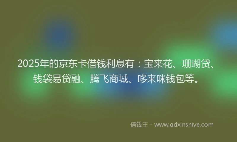 2025年的京东卡借钱利息有：宝来花、珊瑚贷、钱袋易贷融、腾飞商城、哆来咪钱包等。
