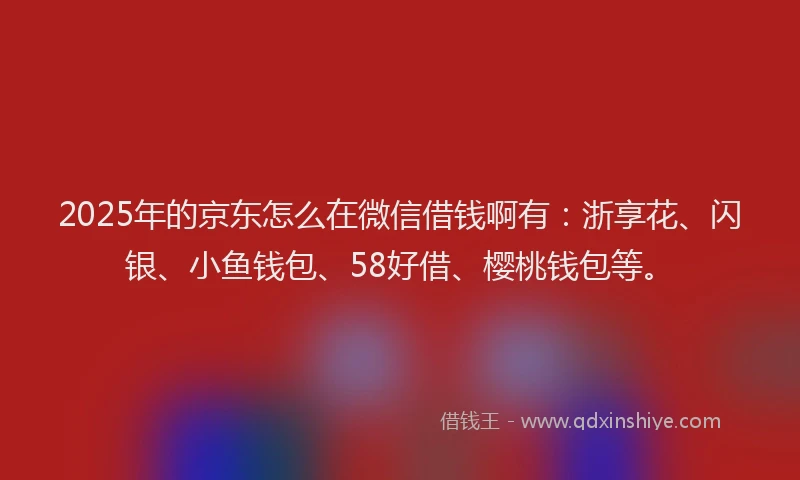 2025年的京东怎么在微信借钱啊有：浙享花、闪银、小鱼钱包、58好借、樱桃钱包等。