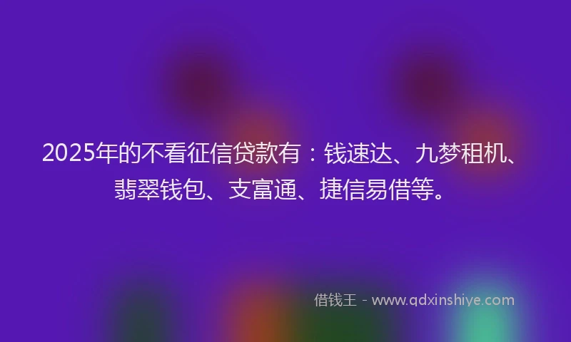 2025年的不看征信贷款有：钱速达、九梦租机、翡翠钱包、支富通、捷信易借等。