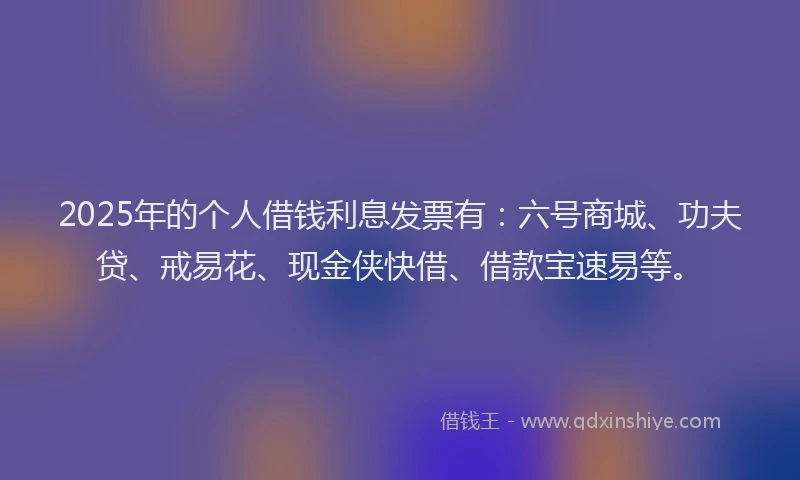 2025年的个人借钱利息发票有：六号商城、功夫贷、戒易花、现金侠快借、借款宝速易等。