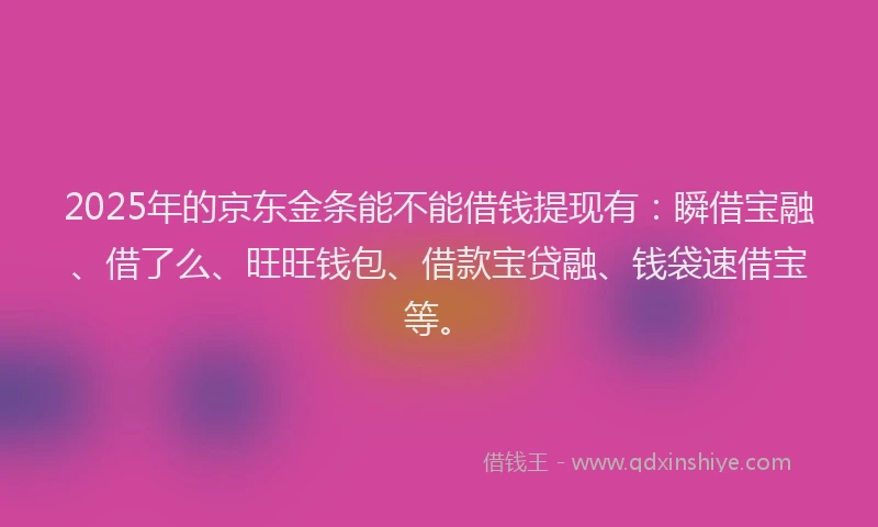 2025年的京东金条能不能借钱提现有：瞬借宝融、借了么、旺旺钱包、借款宝贷融、钱袋速借宝等。