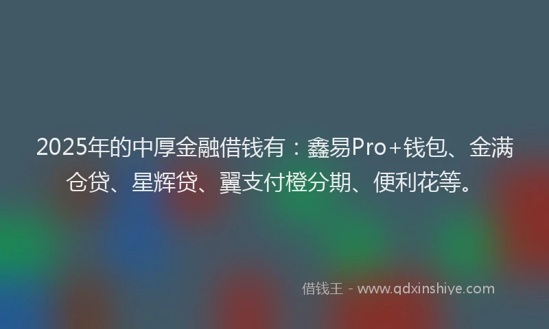2025年的中厚金融借钱有：鑫易Pro+钱包、金满仓贷、星辉贷、翼支付橙分期、便利花等。