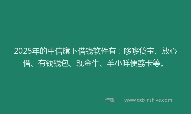 2025年的中信旗下借钱软件有：哆哆贷宝、放心借、有钱钱包、现金牛、羊小咩便荔卡等。