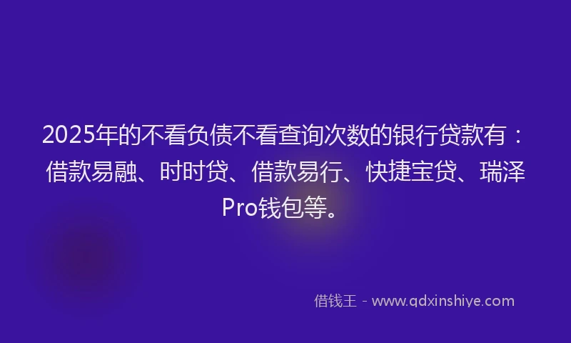 2025年的不看负债不看查询次数的银行贷款有：借款易融、时时贷、借款易行、快捷宝贷、瑞泽Pro钱包等。