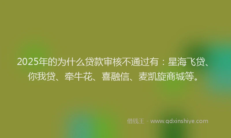 2025年的为什么贷款审核不通过有：星海飞贷、你我贷、牵牛花、喜融信、麦凯旋商城等。