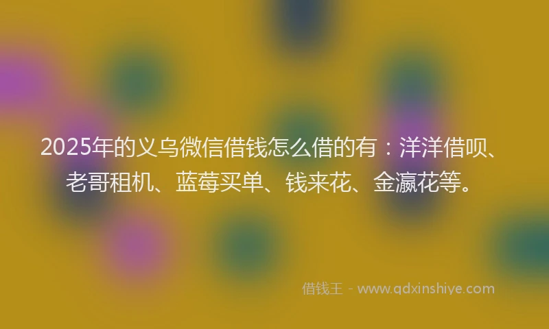 2025年的义乌微信借钱怎么借的有：洋洋借呗、老哥租机、蓝莓买单、钱来花、金瀛花等。