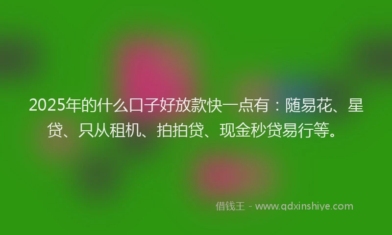 2025年的什么口子好放款快一点有：随易花、星贷、只从租机、拍拍贷、现金秒贷易行等。