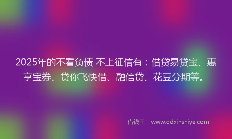 2025年的不看负债 不上征信有：借贷易贷宝、惠享宝券、贷你飞快借、融信贷、花豆分期等。